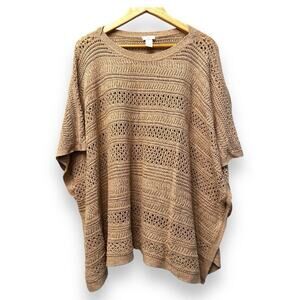 J Jill Poncho Women Small/Large Beige Open-Stitch Boho Chic Neutral Casual Ruana